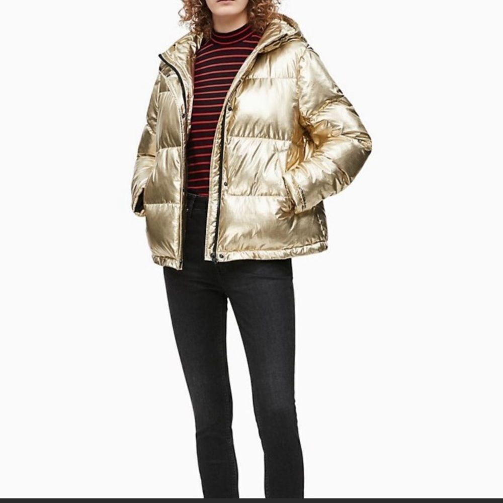 Calvin Klein Gold Hooded Puffer Coat size Small - Picture 9 of 16